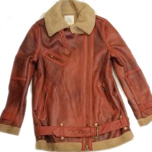 Oversized Faux Leather Shearling Aviator Jacket